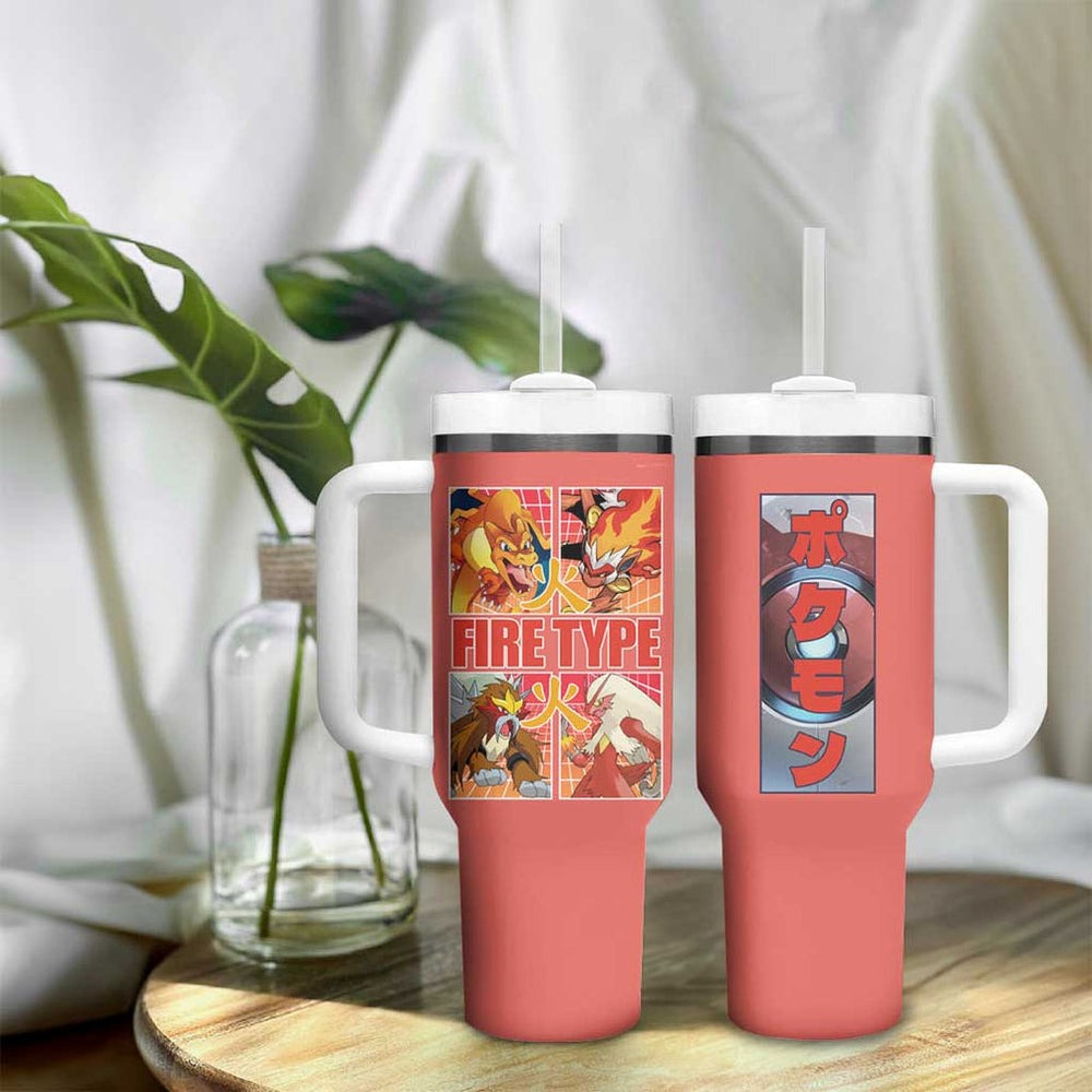 Fire Type Poke Tumbler With Handle Japan Anime Style TS04 Fire Type Poke Tumbler With Handle Japan Anime Style TS04