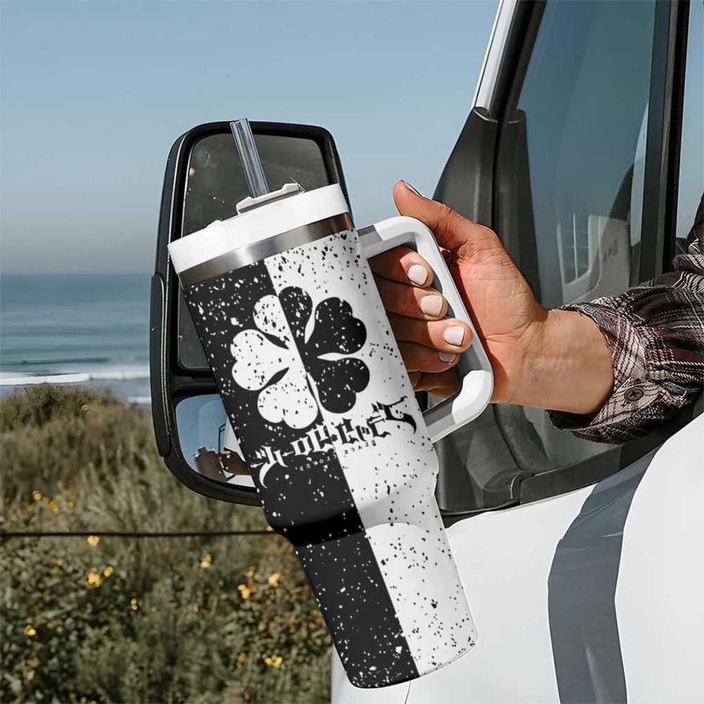 Five Leaf Clover Black Clover Tumbler With Handle Anime Grunge Style TS04 Five Leaf Clover Black Clover Tumbler With Handle Anime Grunge Style TS04