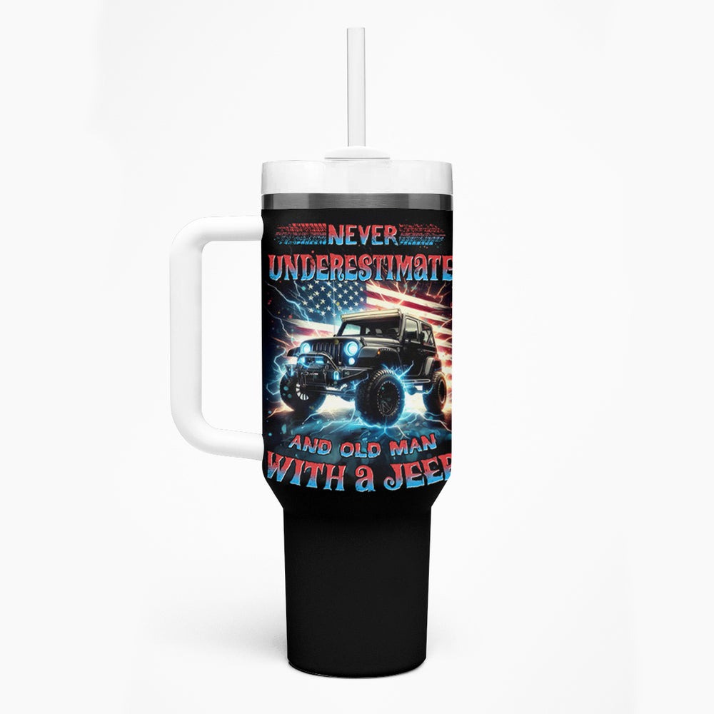 Flag Jeep Tumbler With Handle Never Underestimate And Old Man With A Jeep DT01 Flag Jeep Tumbler With Handle Never Underestimate And Old Man With A Jeep DT01