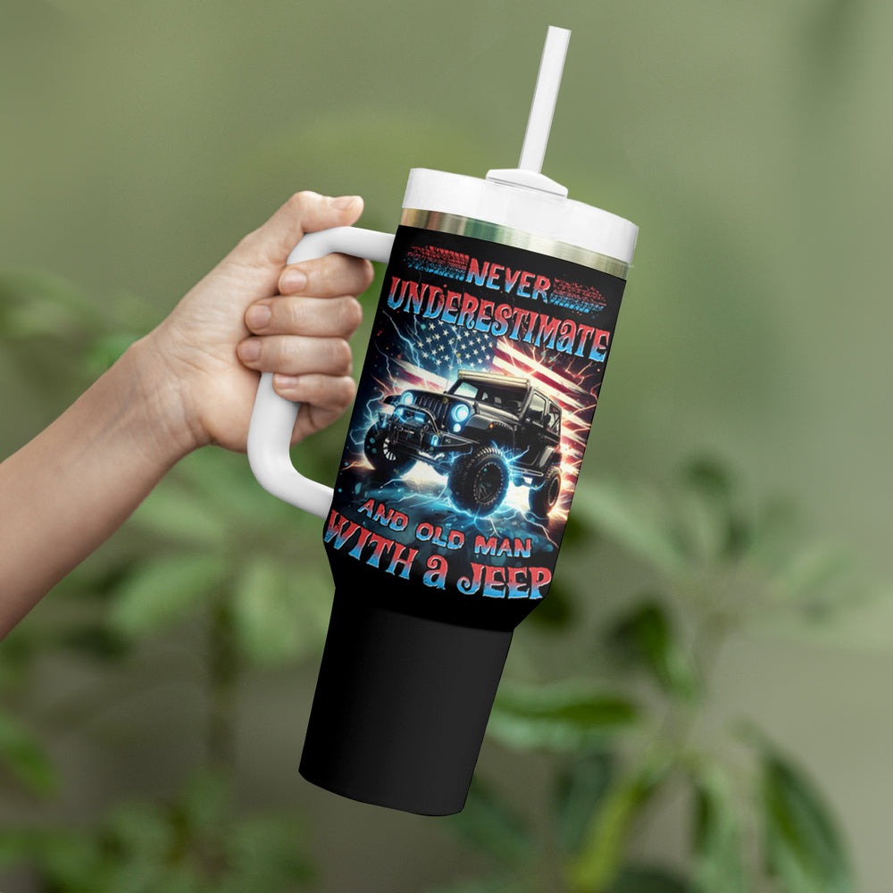 Flag Jeep Tumbler With Handle Never Underestimate And Old Man With A Jeep DT01 Flag Jeep Tumbler With Handle Never Underestimate And Old Man With A Jeep DT01