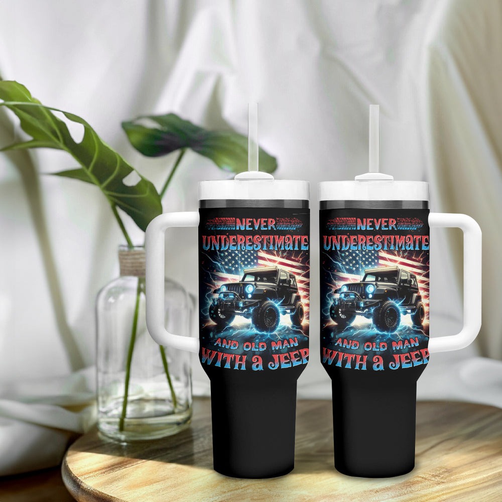 Flag Jeep Tumbler With Handle Never Underestimate And Old Man With A Jeep DT01 Flag Jeep Tumbler With Handle Never Underestimate And Old Man With A Jeep DT01