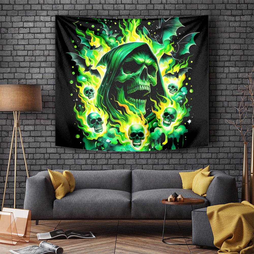 Flame Skull Tapestry Heaven Don't Want Me Hell Afraid I Take Over DT01 Flame Skull Tapestry Heaven Don't Want Me Hell Afraid I Take Over DT01