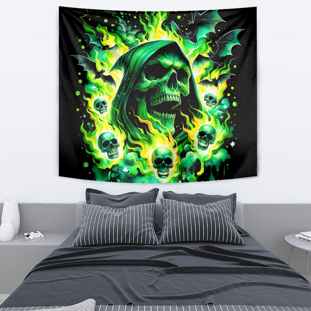 Flame Skull Tapestry Heaven Don't Want Me Hell Afraid I Take Over DT01 Flame Skull Tapestry Heaven Don't Want Me Hell Afraid I Take Over DT01