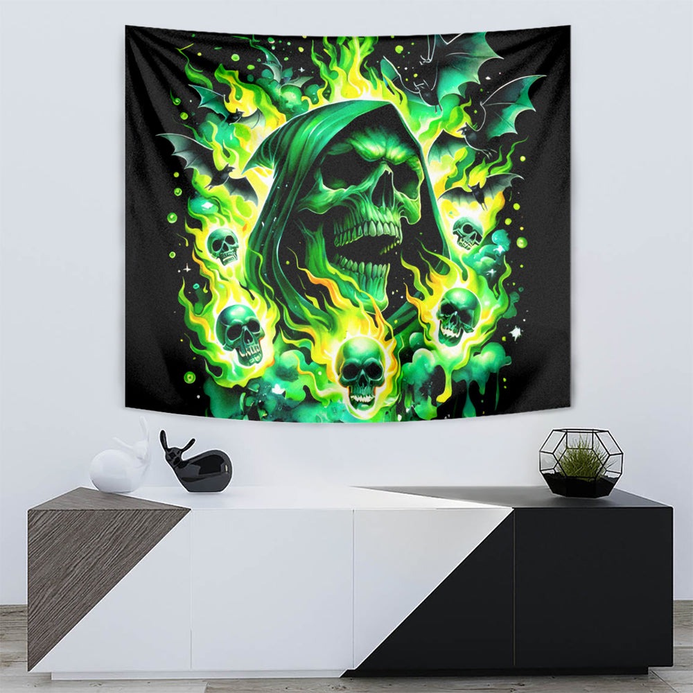 Flame Skull Tapestry Heaven Don't Want Me Hell Afraid I Take Over DT01 Flame Skull Tapestry Heaven Don't Want Me Hell Afraid I Take Over DT01