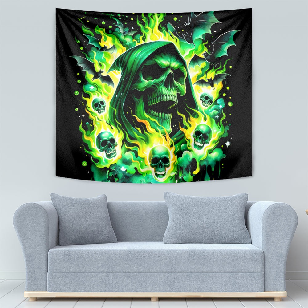 Flame Skull Tapestry Heaven Don't Want Me Hell Afraid I Take Over DT01 Flame Skull Tapestry Heaven Don't Want Me Hell Afraid I Take Over DT01
