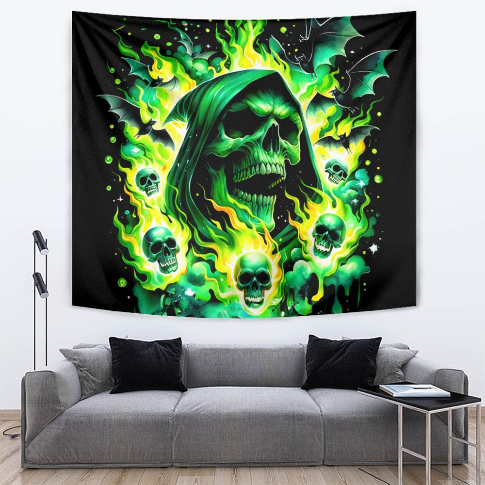 Flame Skull Tapestry Heaven Don't Want Me Hell Afraid I Take Over DT01 Flame Skull Tapestry Heaven Don't Want Me Hell Afraid I Take Over DT01