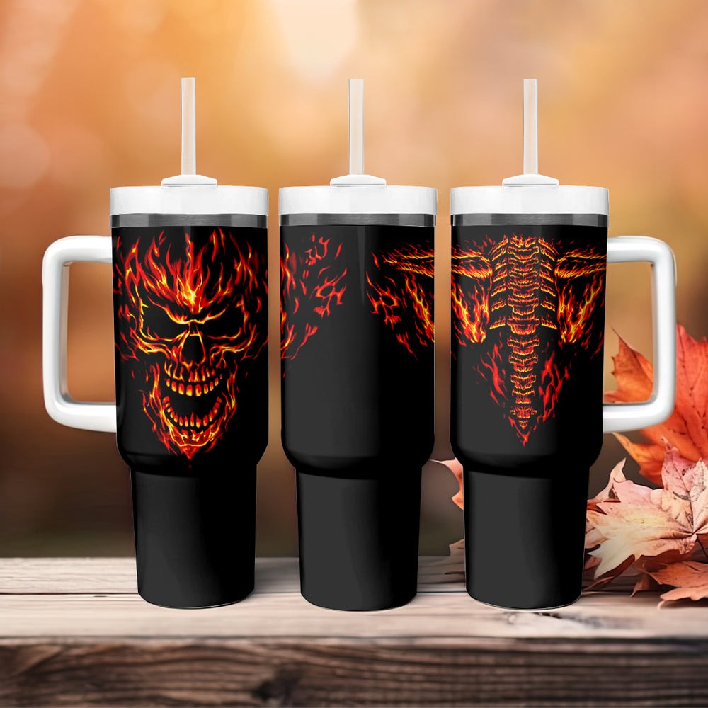 Flame Skull Tumbler With Handle Flame Skeleton Inside My Body DT01 Flame Skull Tumbler With Handle Flame Skeleton Inside My Body DT01