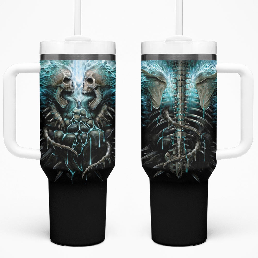 Flame Twin Skull Tumbler With Handle Skeleton Inside DT01 Flame Twin Skull Tumbler With Handle Skeleton Inside DT01