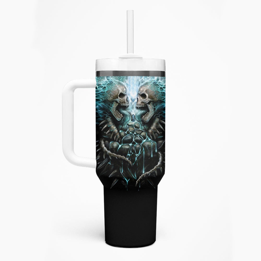 Flame Twin Skull Tumbler With Handle Skeleton Inside DT01 Flame Twin Skull Tumbler With Handle Skeleton Inside DT01