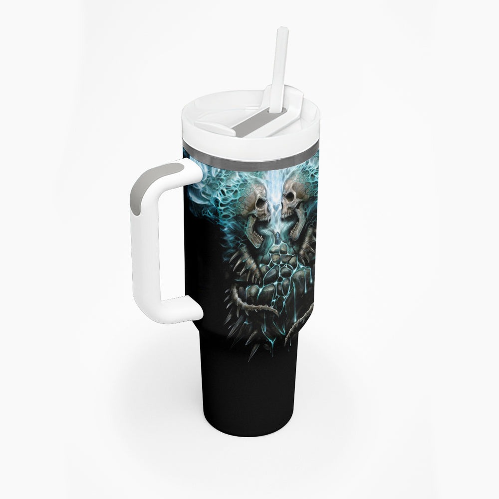Flame Twin Skull Tumbler With Handle Skeleton Inside DT01 Flame Twin Skull Tumbler With Handle Skeleton Inside DT01