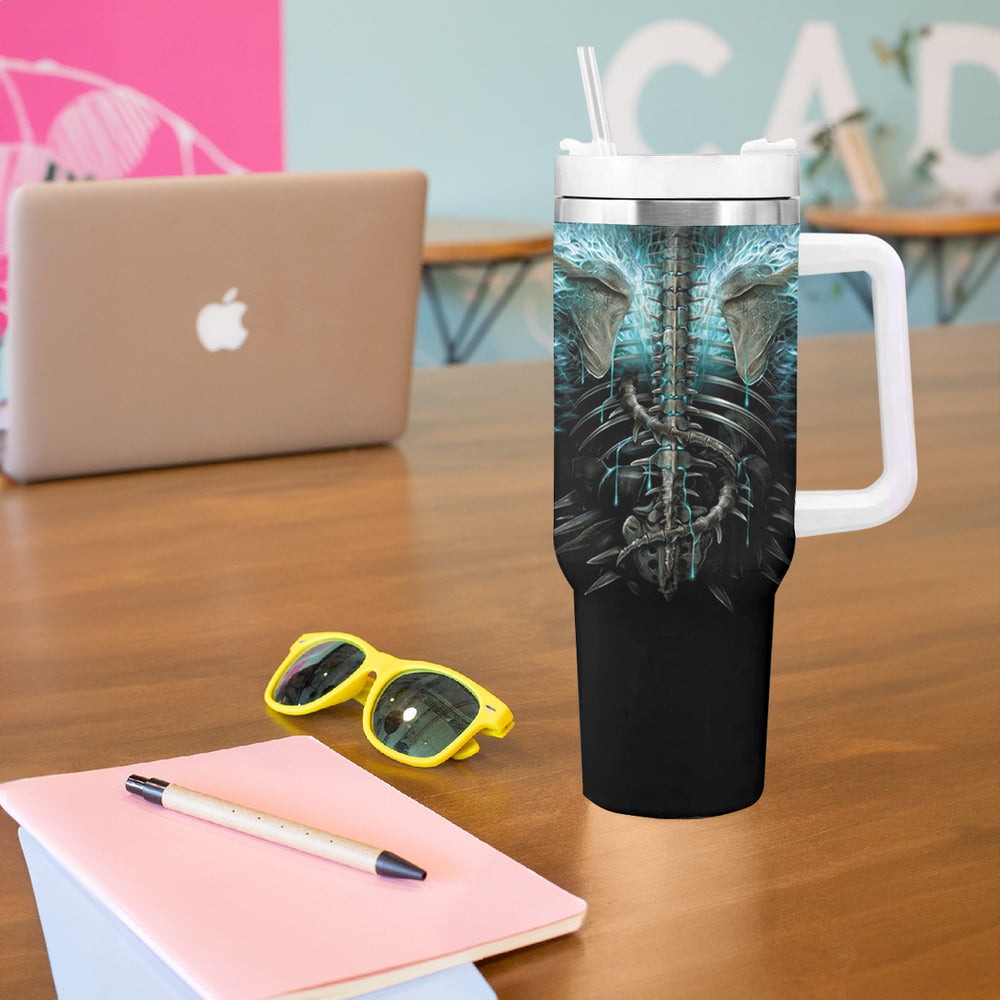 Flame Twin Skull Tumbler With Handle Skeleton Inside DT01 Flame Twin Skull Tumbler With Handle Skeleton Inside DT01