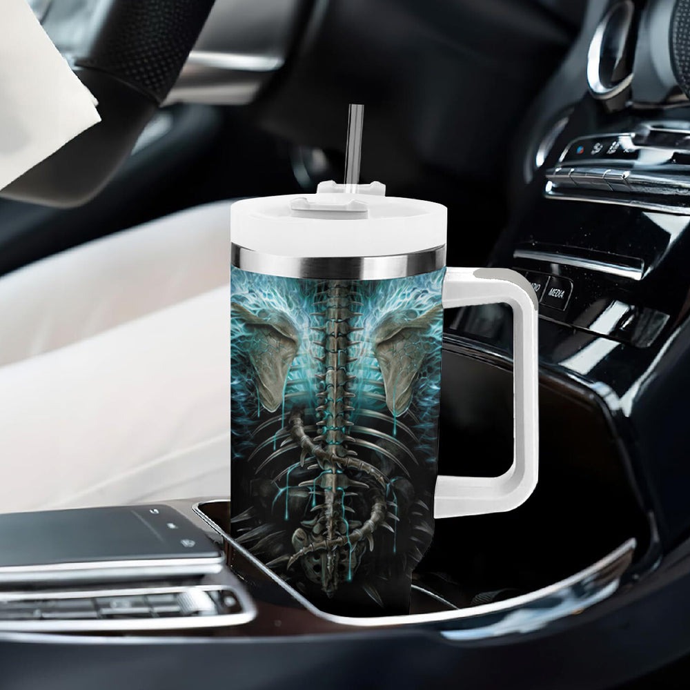 Flame Twin Skull Tumbler With Handle Skeleton Inside DT01 Flame Twin Skull Tumbler With Handle Skeleton Inside DT01