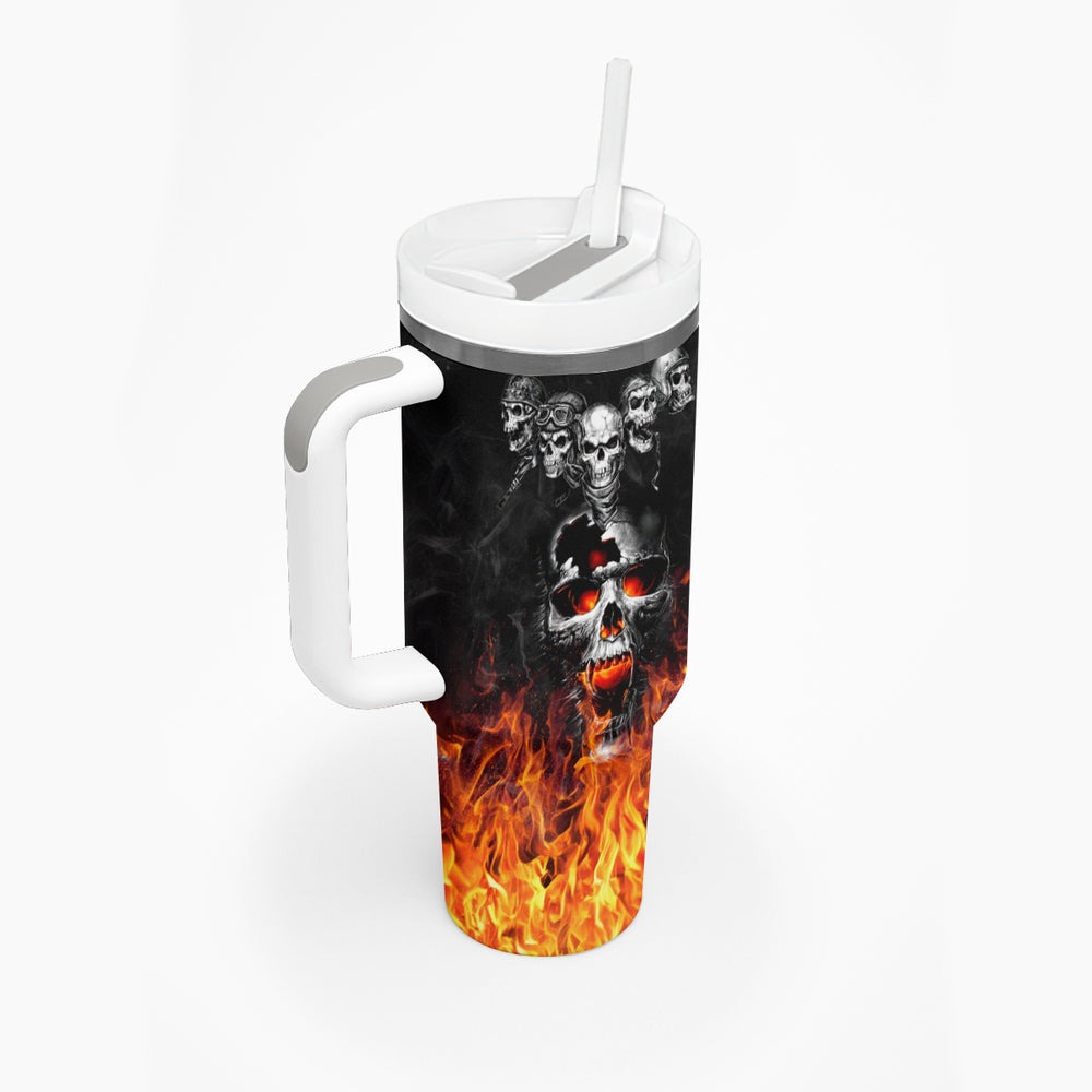 Flaming Skull Hoodie Tumbler With Handle Spectral Pyre DT01 Flaming Skull Hoodie Tumbler With Handle Spectral Pyre DT01