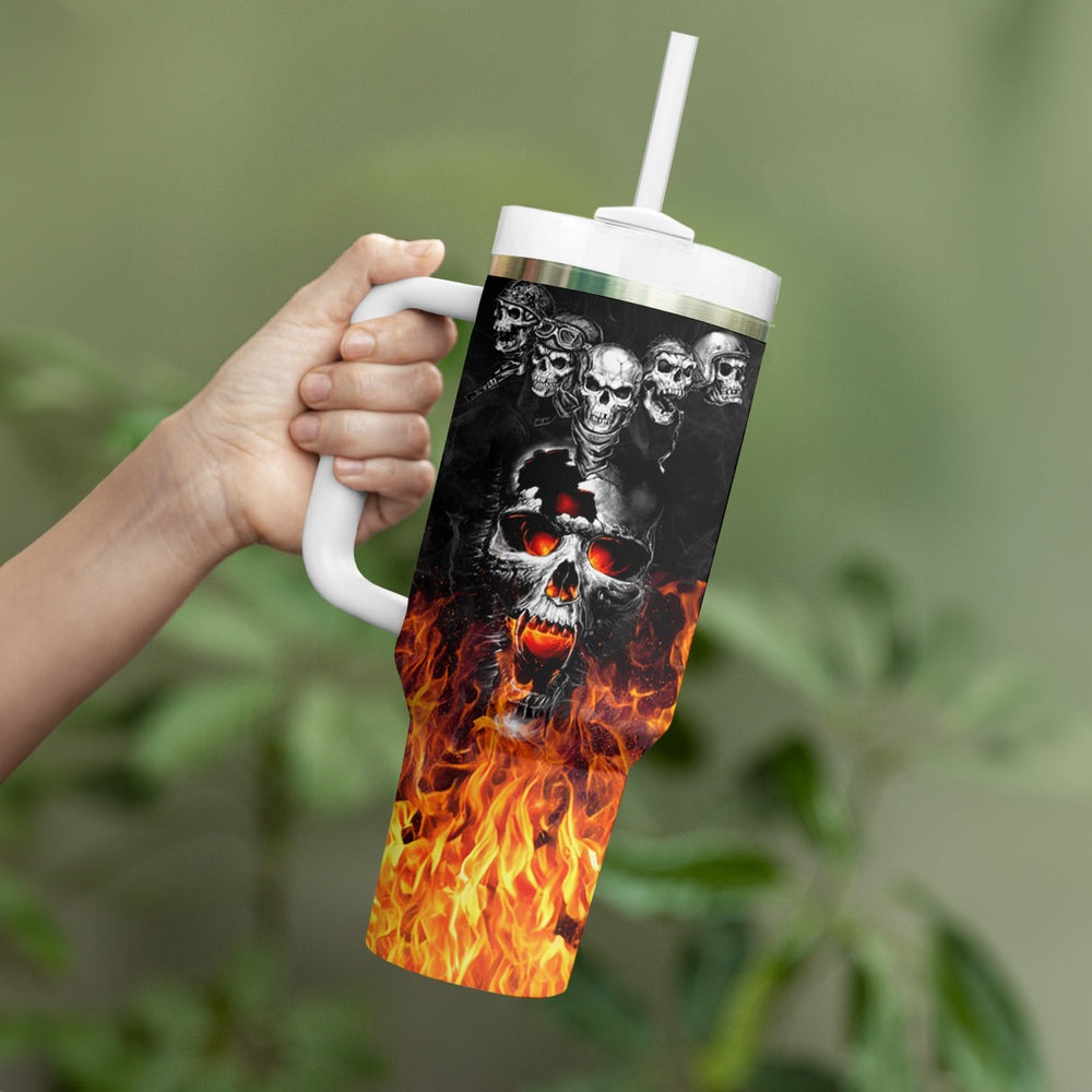 Flaming Skull Hoodie Tumbler With Handle Spectral Pyre DT01 Flaming Skull Hoodie Tumbler With Handle Spectral Pyre DT01
