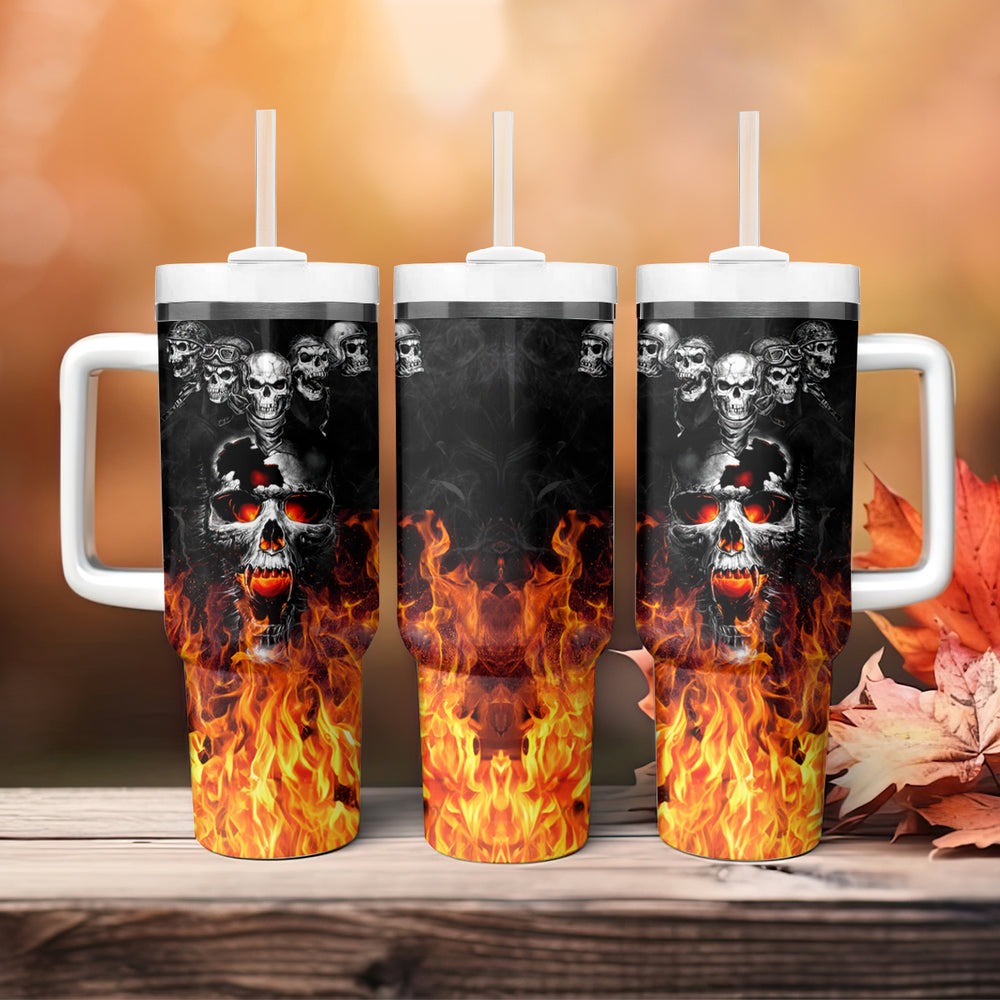 Flaming Skull Hoodie Tumbler With Handle Spectral Pyre DT01 Flaming Skull Hoodie Tumbler With Handle Spectral Pyre DT01