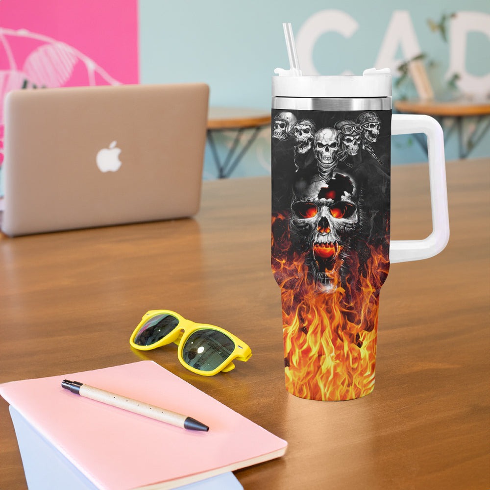 Flaming Skull Hoodie Tumbler With Handle Spectral Pyre DT01 Flaming Skull Hoodie Tumbler With Handle Spectral Pyre DT01