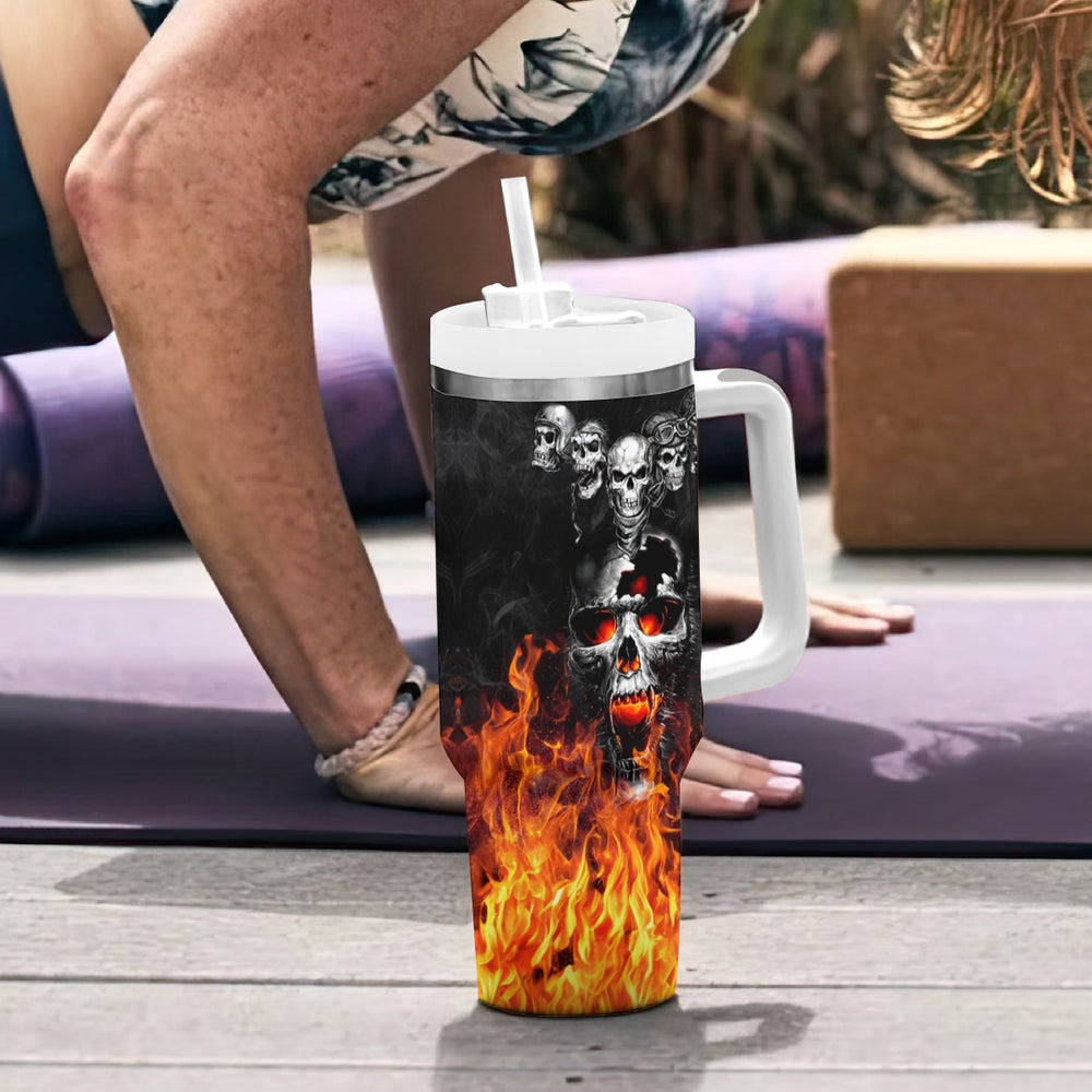 Flaming Skull Hoodie Tumbler With Handle Spectral Pyre DT01 Flaming Skull Hoodie Tumbler With Handle Spectral Pyre DT01