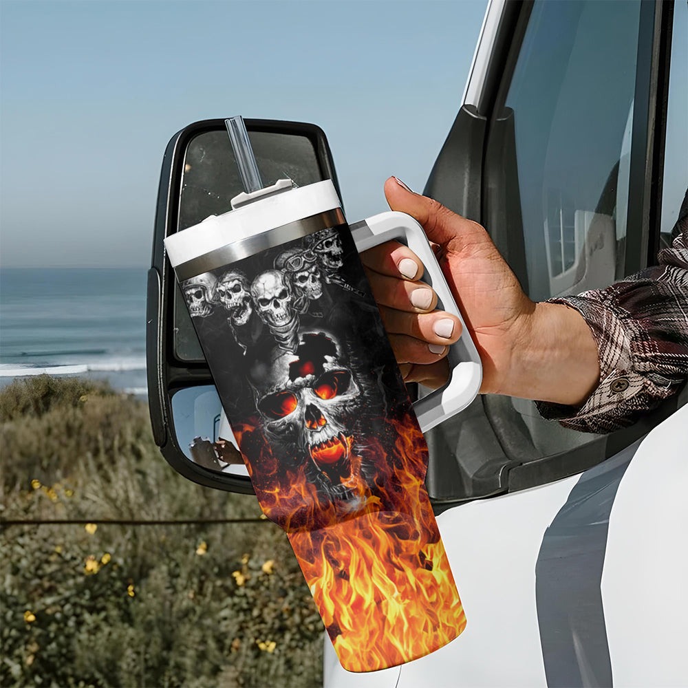 Flaming Skull Hoodie Tumbler With Handle Spectral Pyre DT01 Flaming Skull Hoodie Tumbler With Handle Spectral Pyre DT01