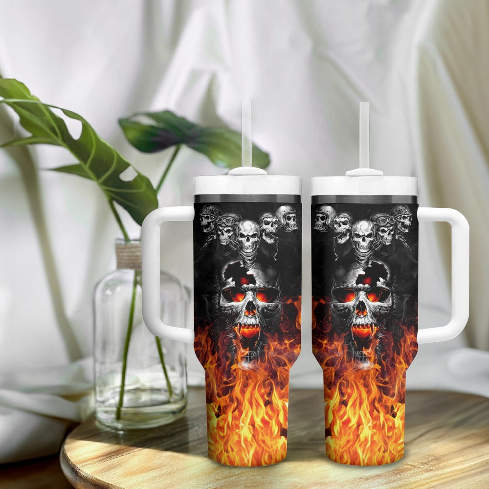 Flaming Skull Hoodie Tumbler With Handle Spectral Pyre DT01 Flaming Skull Hoodie Tumbler With Handle Spectral Pyre DT01