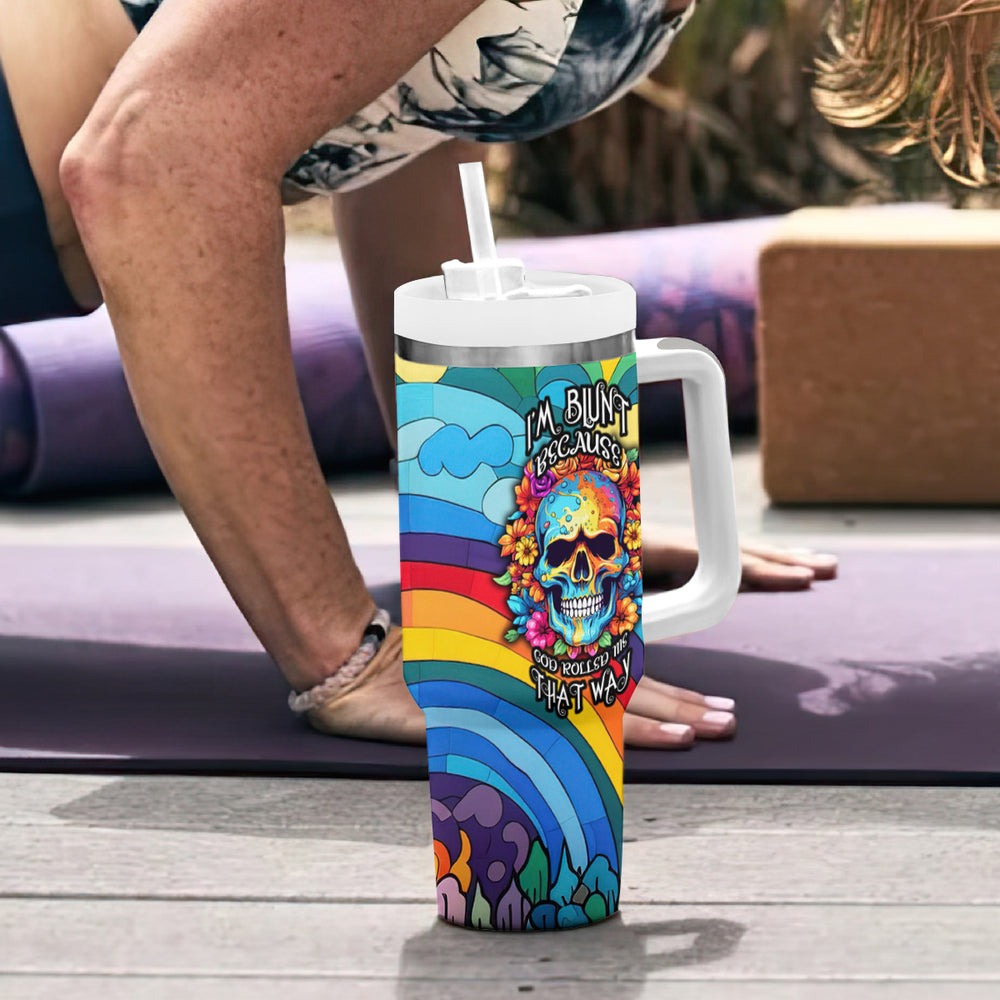 Floral Skull Tumbler With Handle I'm Blunt because god rolled me that way TS04 Floral Skull Tumbler With Handle I'm Blunt because god rolled me that way TS04
