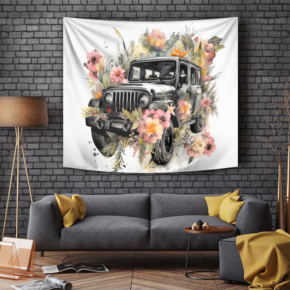Flower Jeep Tapestry I Work Hard So My Jeep Can Have A Better Life DT01