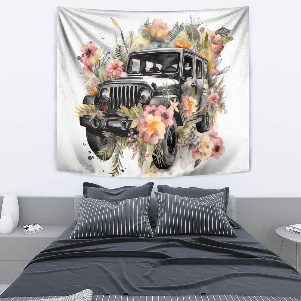 Flower Jeep Tapestry I Work Hard So My Jeep Can Have A Better Life DT01