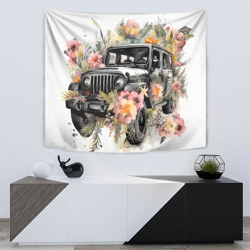 Flower Jeep Tapestry I Work Hard So My Jeep Can Have A Better Life DT01