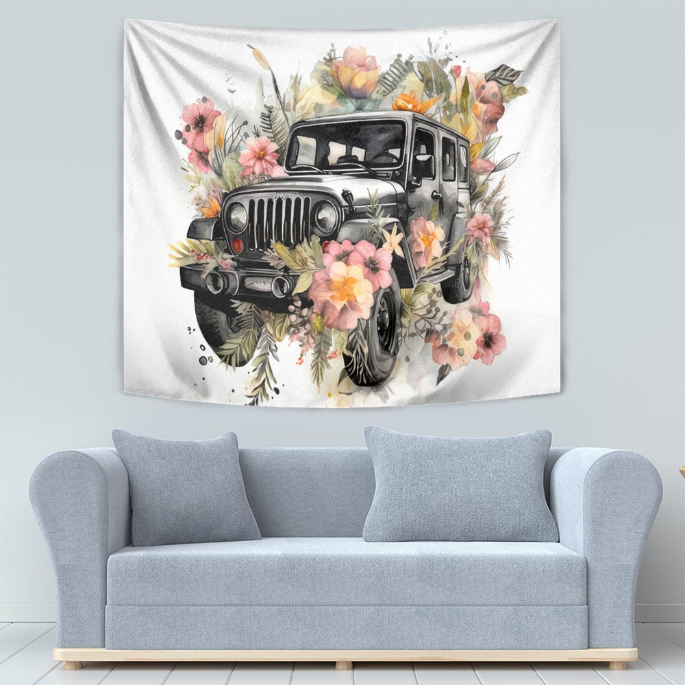 Flower Jeep Tapestry I Work Hard So My Jeep Can Have A Better Life DT01