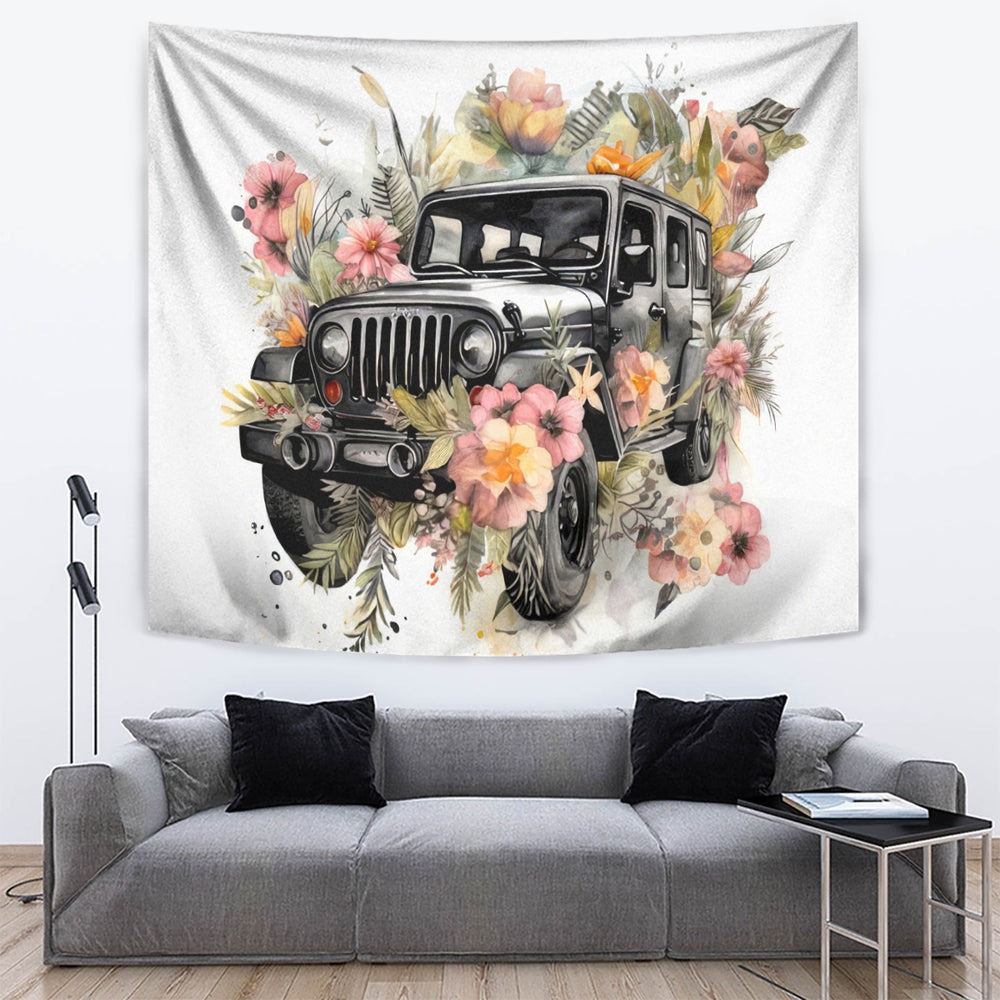 Flower Jeep Tapestry I Work Hard So My Jeep Can Have A Better Life DT01