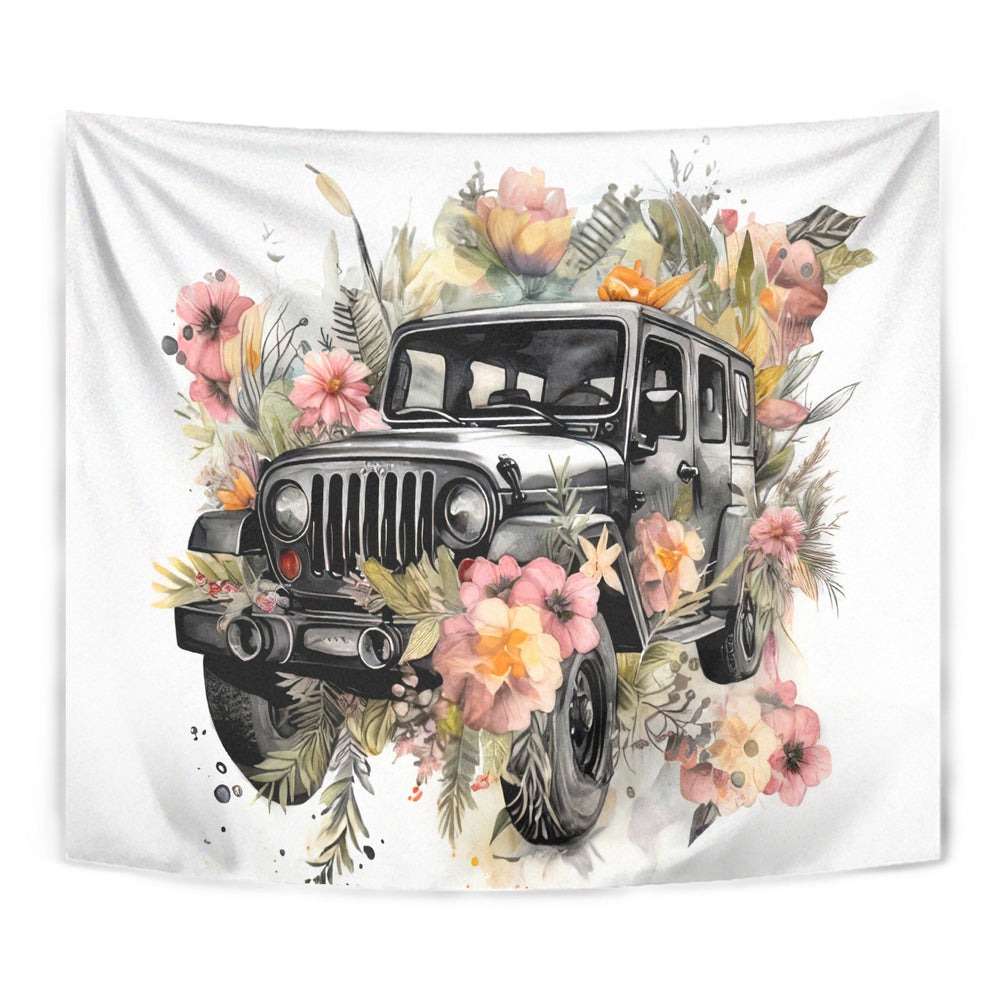 Flower Jeep Tapestry I Work Hard So My Jeep Can Have A Better Life DT01
