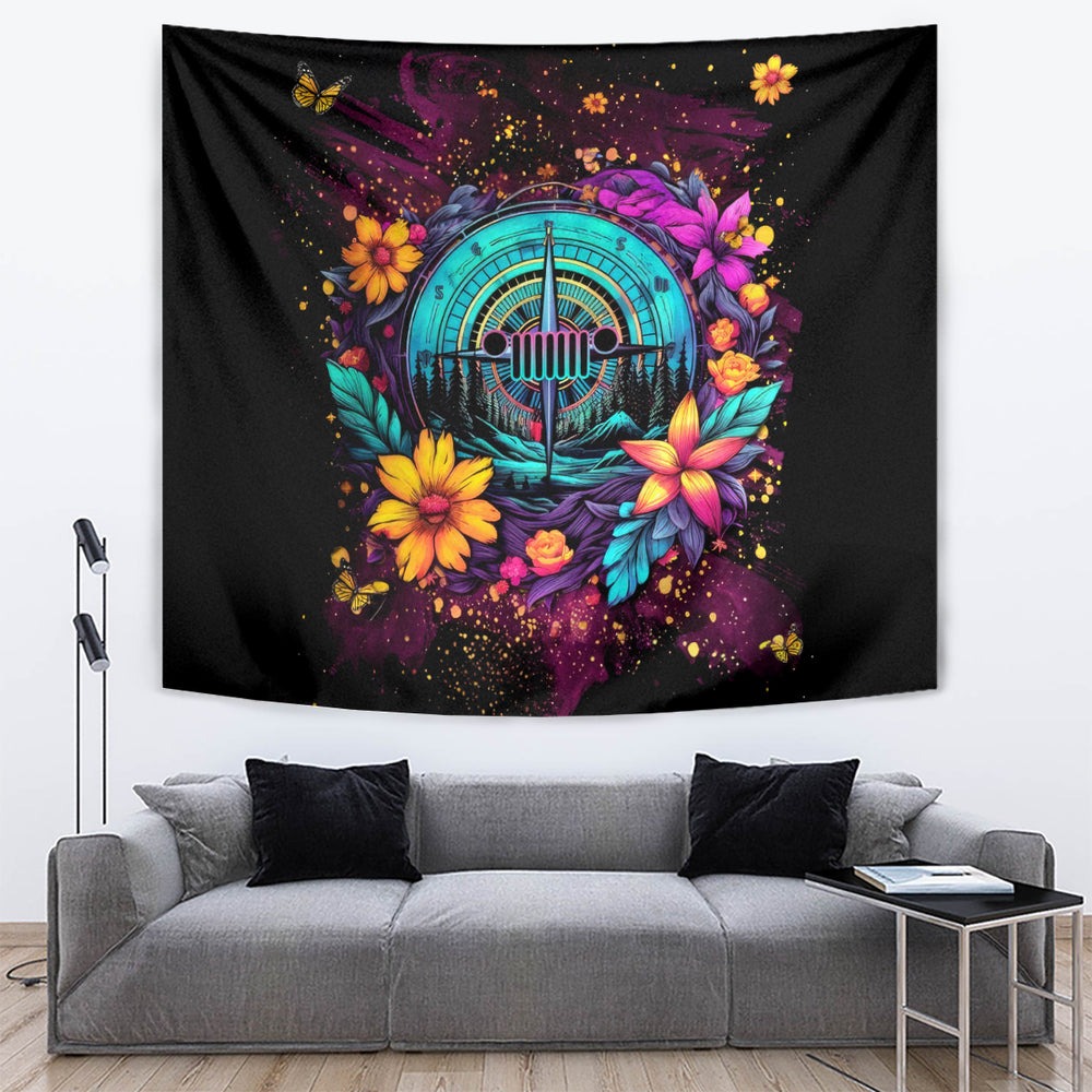 Flower Jeep Tapestry Not All Who Wander Are Lost DT01 Flower Jeep Tapestry Not All Who Wander Are Lost DT01