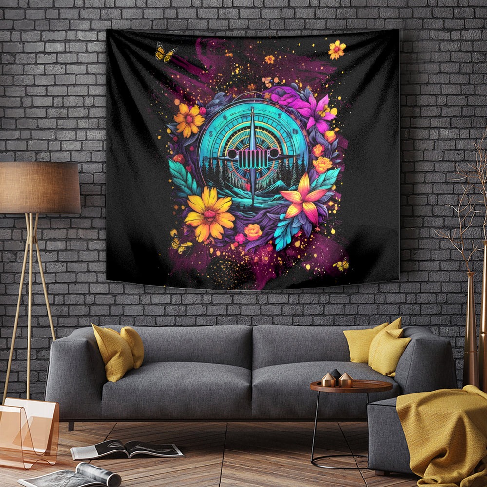Flower Jeep Tapestry Not All Who Wander Are Lost DT01 Flower Jeep Tapestry Not All Who Wander Are Lost DT01