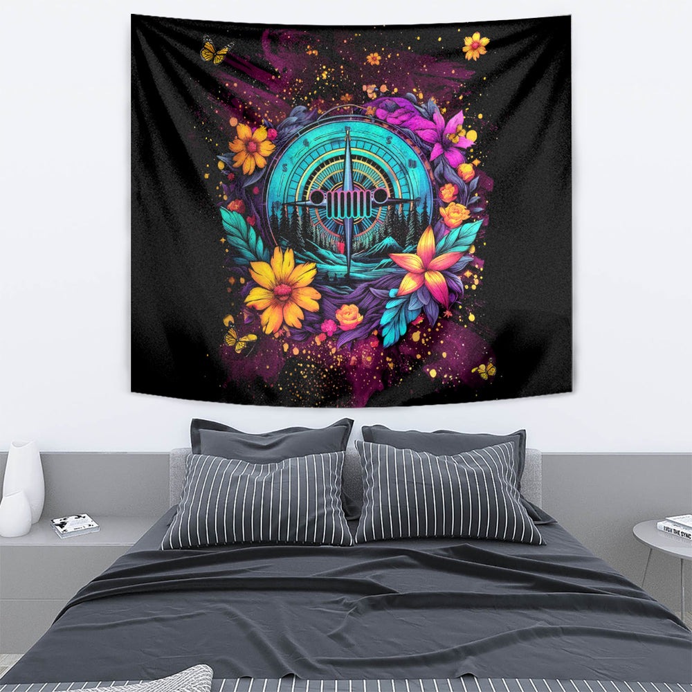 Flower Jeep Tapestry Not All Who Wander Are Lost DT01 Flower Jeep Tapestry Not All Who Wander Are Lost DT01