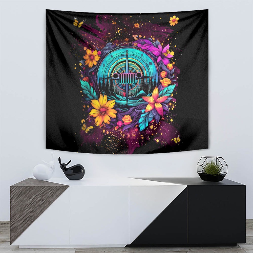 Flower Jeep Tapestry Not All Who Wander Are Lost DT01 Flower Jeep Tapestry Not All Who Wander Are Lost DT01