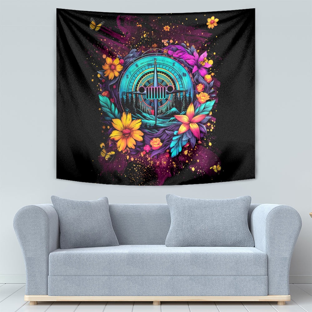 Flower Jeep Tapestry Not All Who Wander Are Lost DT01 Flower Jeep Tapestry Not All Who Wander Are Lost DT01