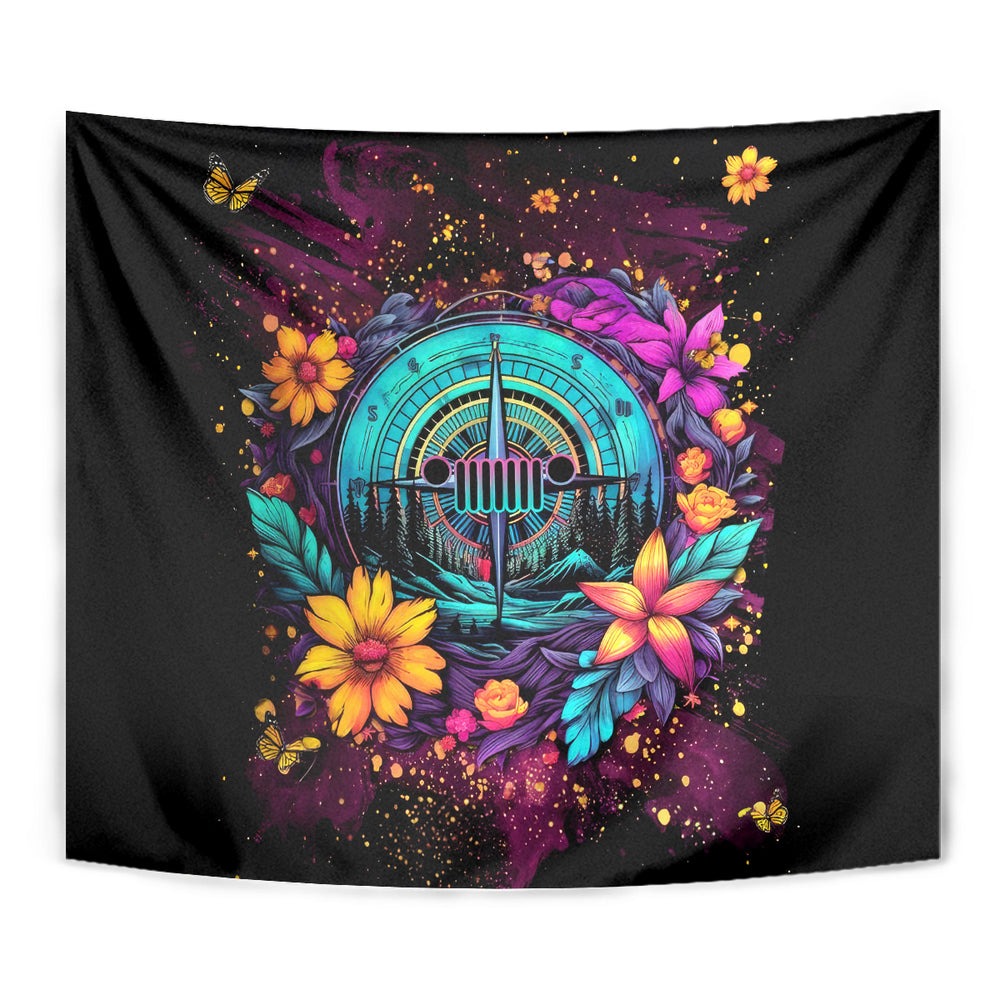 Flower Jeep Tapestry Not All Who Wander Are Lost DT01 Flower Jeep Tapestry Not All Who Wander Are Lost DT01