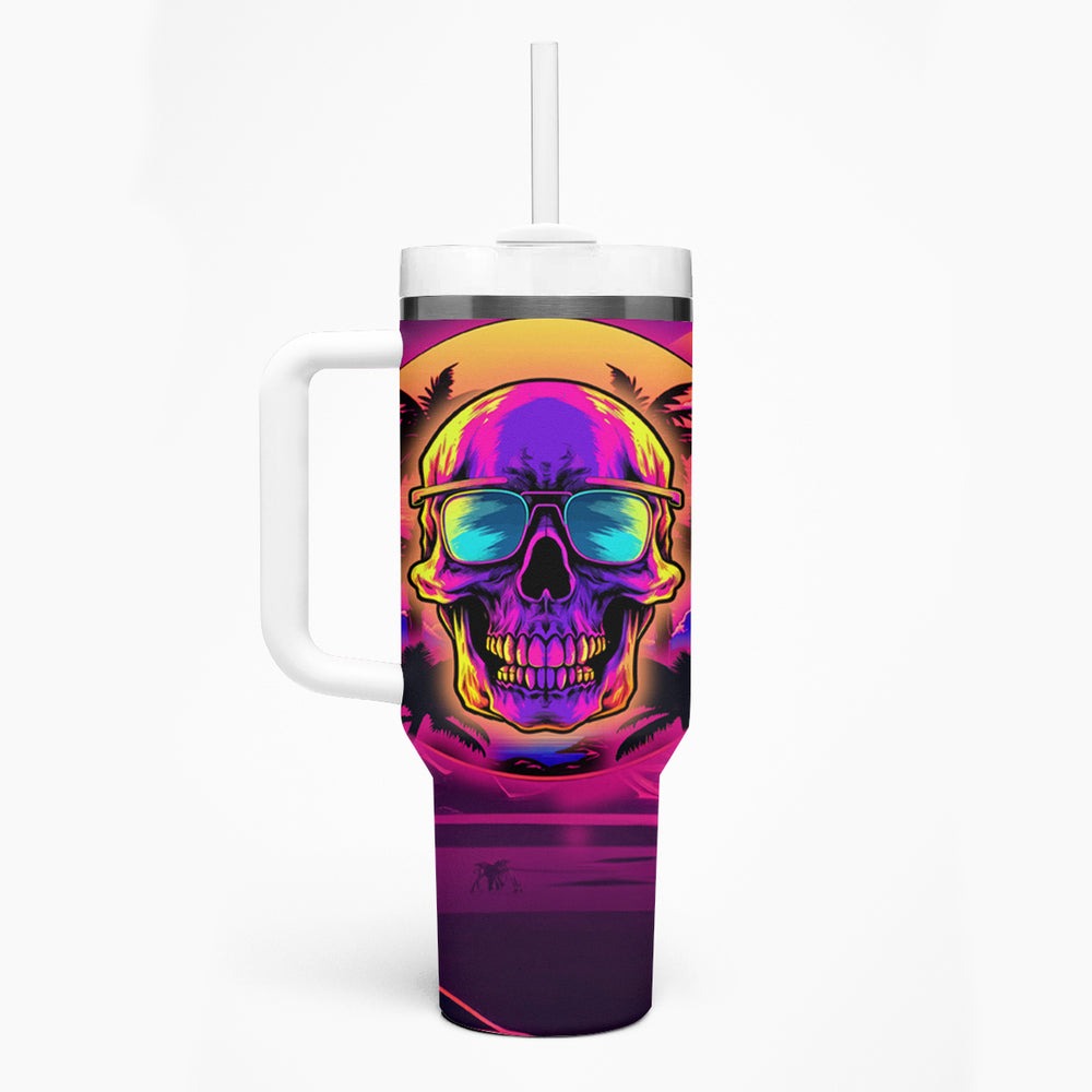 Foreuer Chasing Sunsets Skull Tumbler With Handle TS04 Foreuer Chasing Sunsets Skull Tumbler With Handle TS04