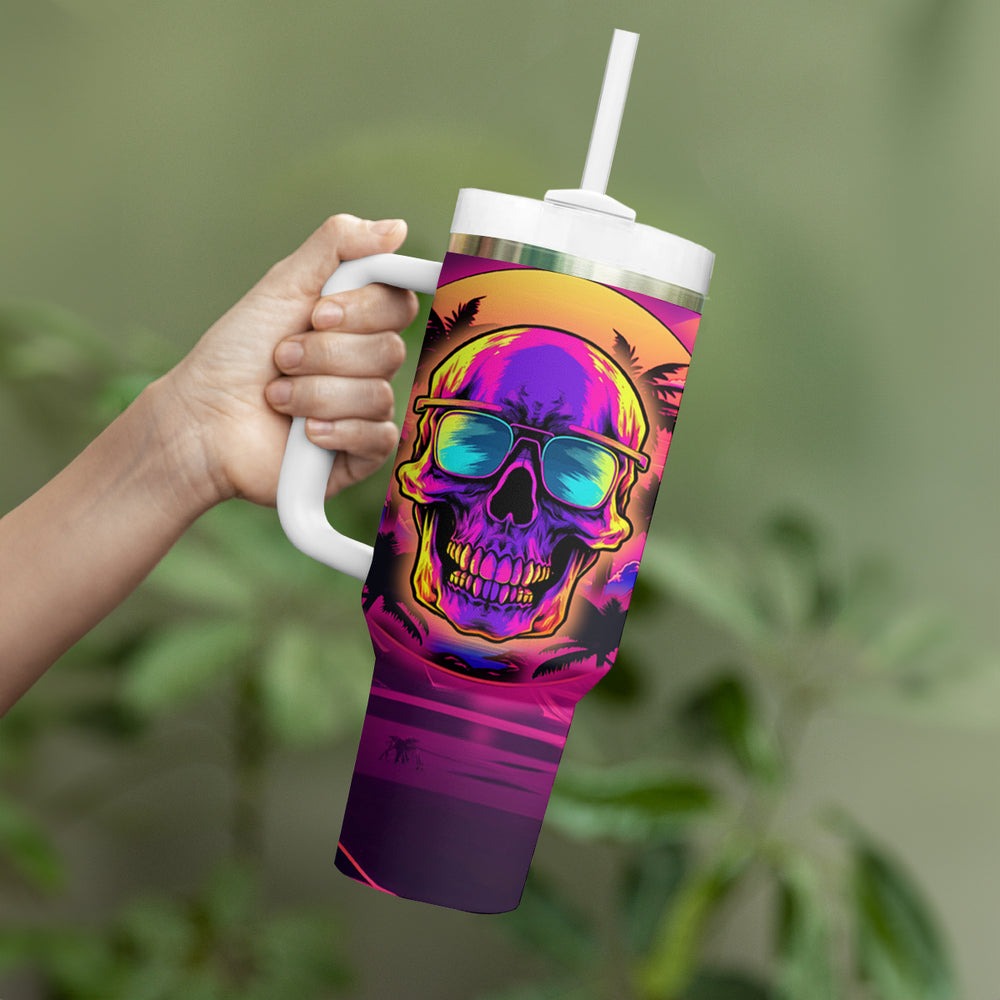 Foreuer Chasing Sunsets Skull Tumbler With Handle TS04 Foreuer Chasing Sunsets Skull Tumbler With Handle TS04