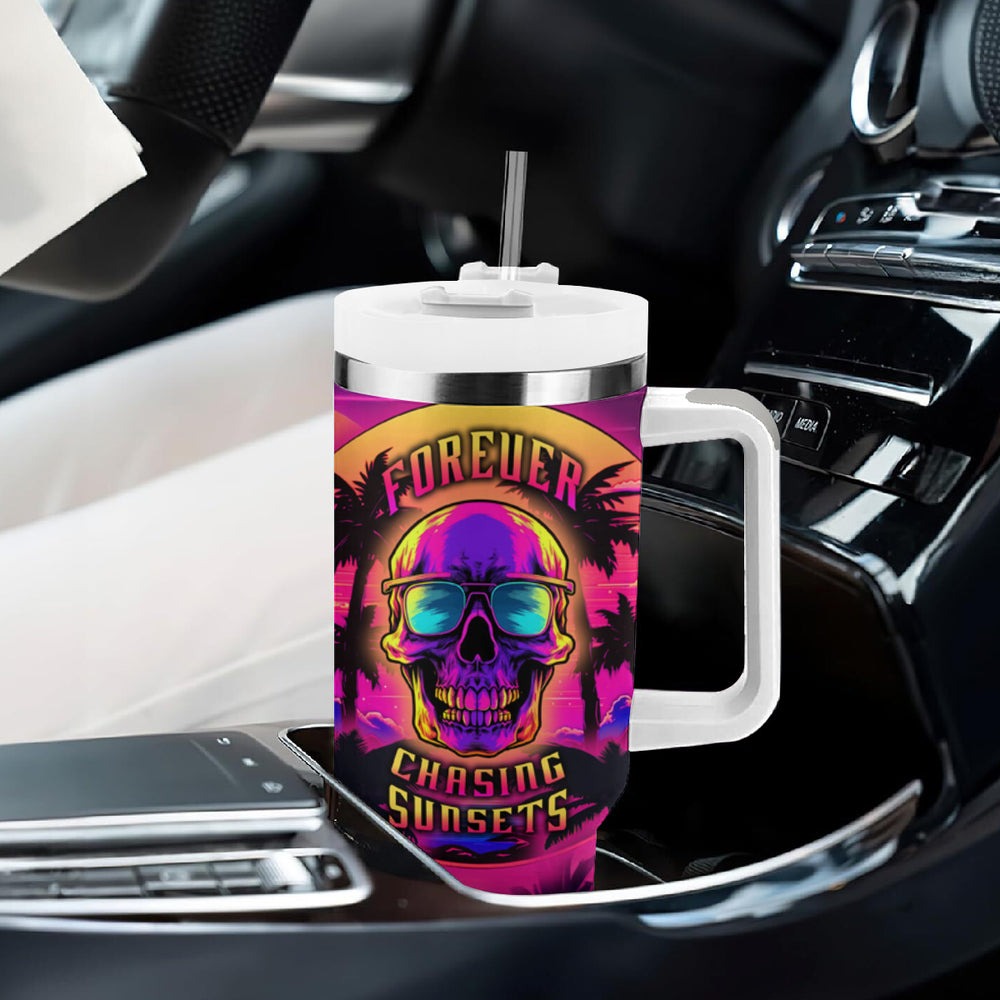 Foreuer Chasing Sunsets Skull Tumbler With Handle TS04 Foreuer Chasing Sunsets Skull Tumbler With Handle TS04