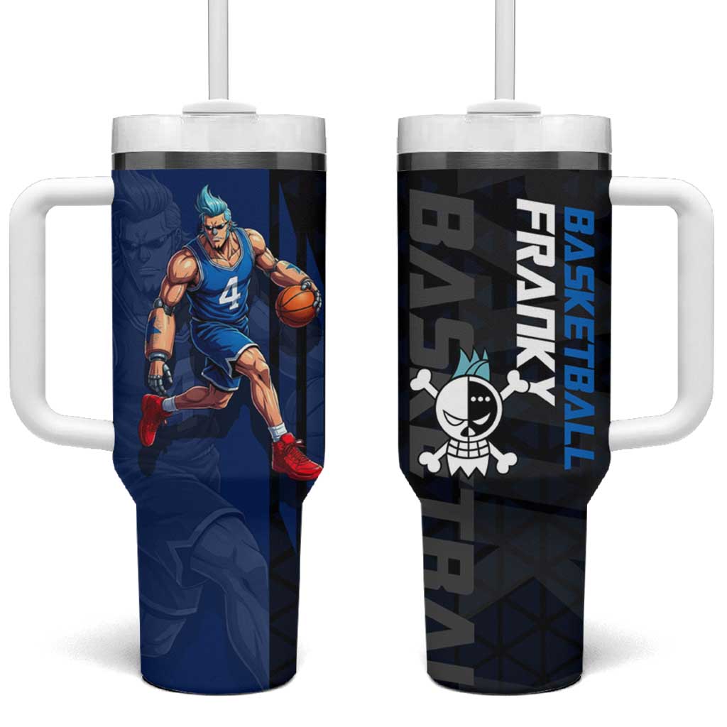 Franky One Piece Basketball Crossover Design Tumbler With Handle with Blue Uniform and Mechanical Arm Action Pose TS04