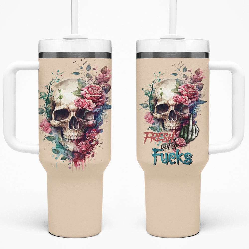 Fresh Out Of F Watercolor Skull Tumbler With Handle TS04