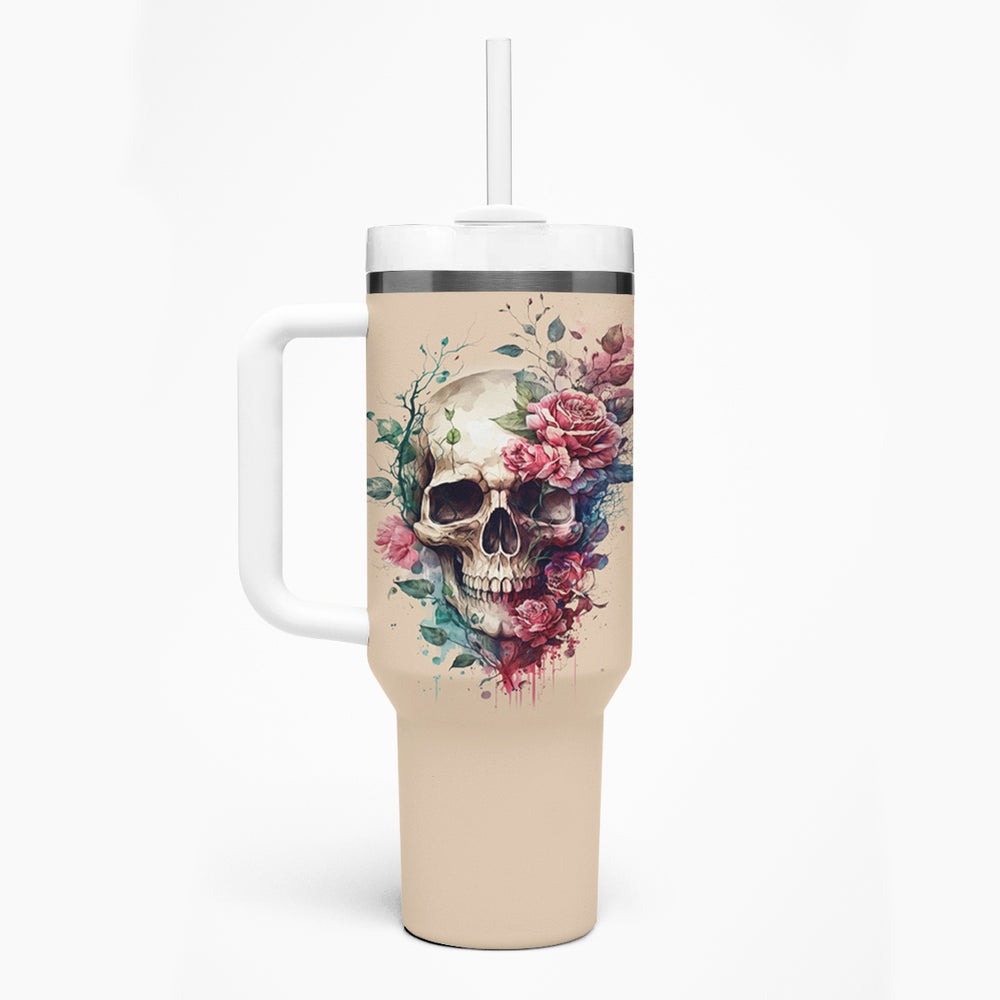 Fresh Out Of F Watercolor Skull Tumbler With Handle TS04