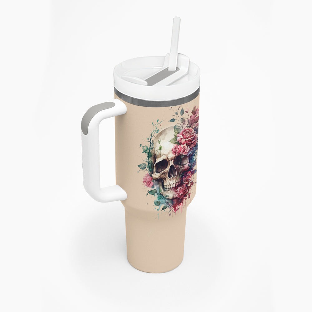 Fresh Out Of F Watercolor Skull Tumbler With Handle TS04