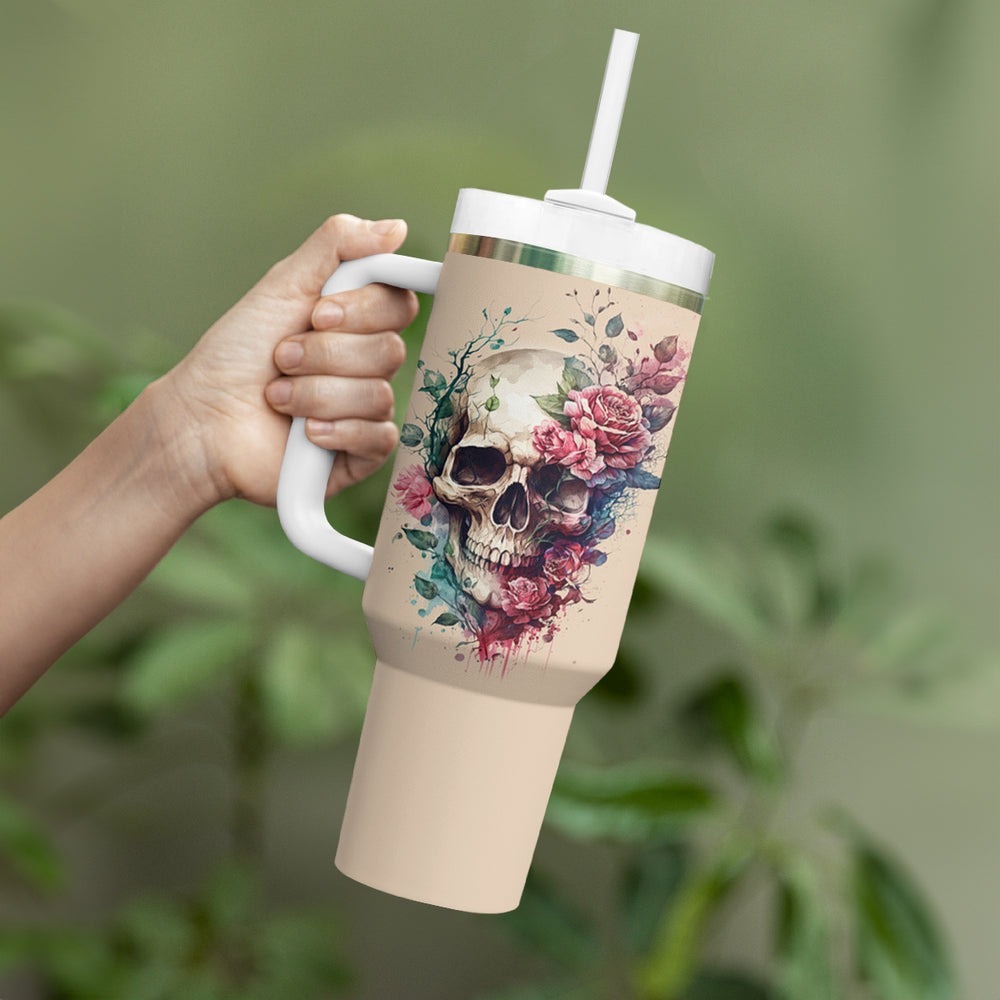Fresh Out Of F Watercolor Skull Tumbler With Handle TS04