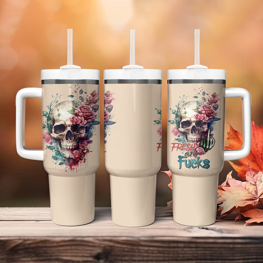 Fresh Out Of F Watercolor Skull Tumbler With Handle TS04