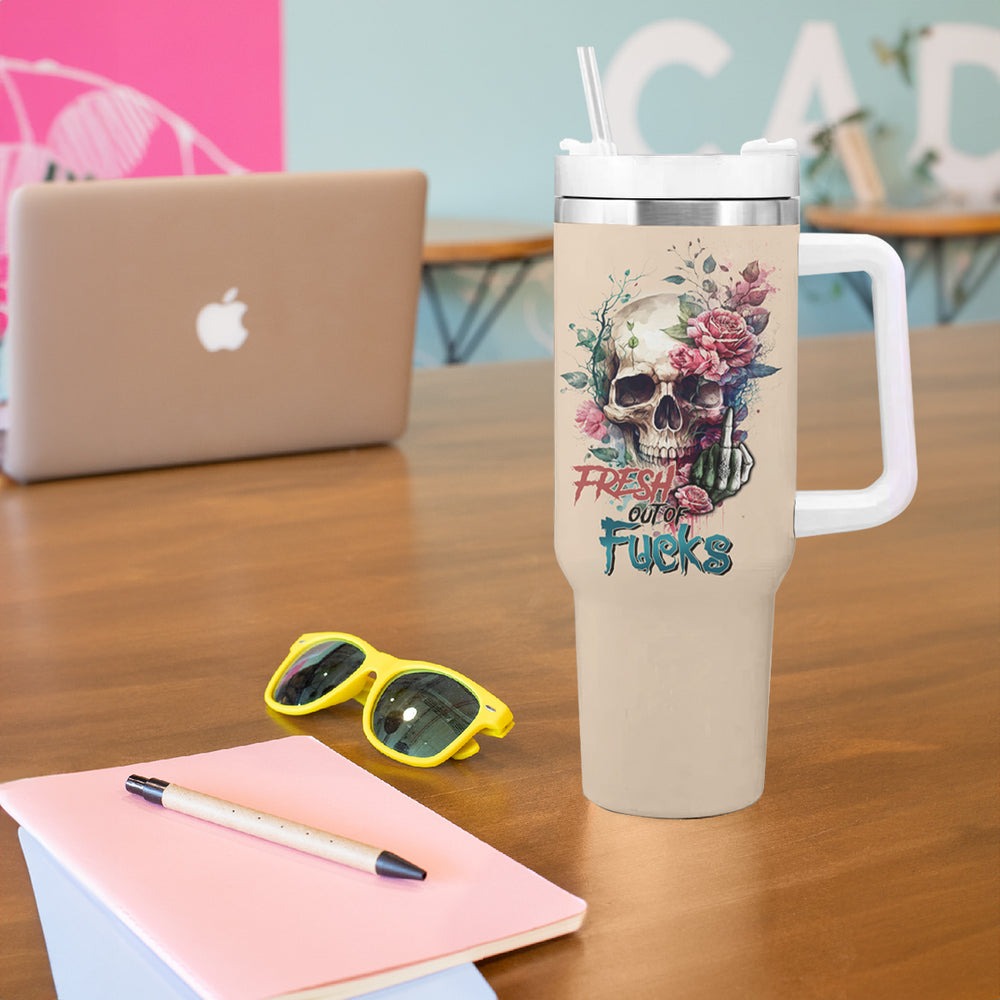 Fresh Out Of F Watercolor Skull Tumbler With Handle TS04