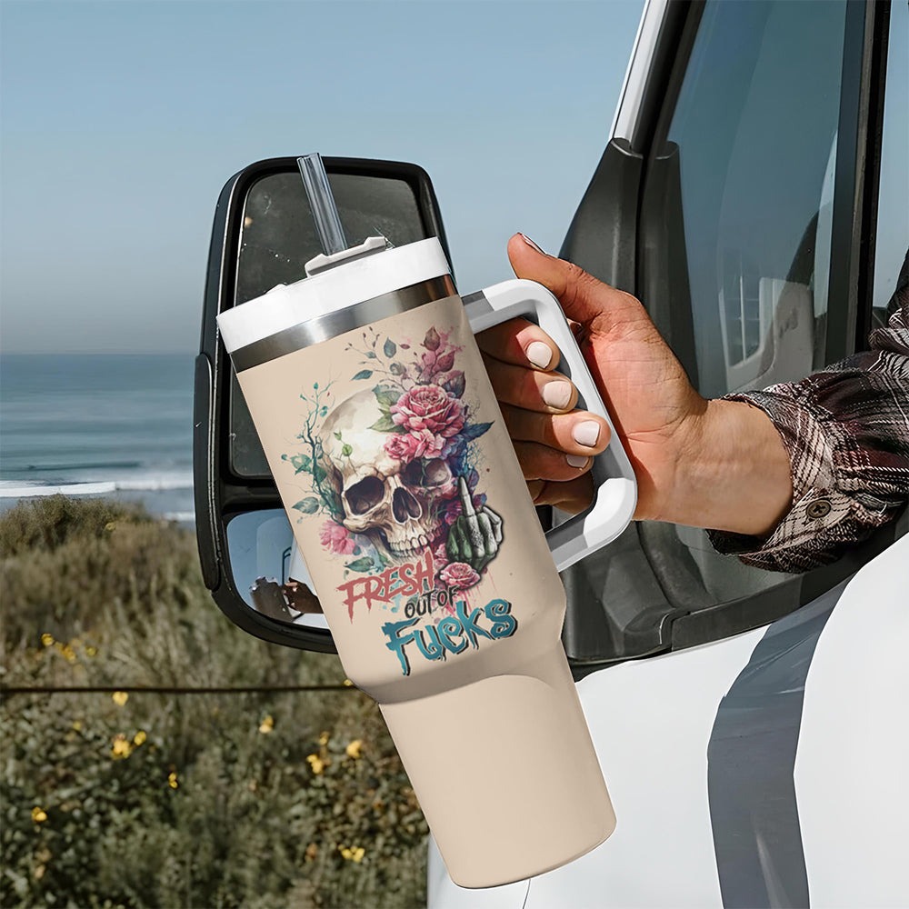 Fresh Out Of F Watercolor Skull Tumbler With Handle TS04