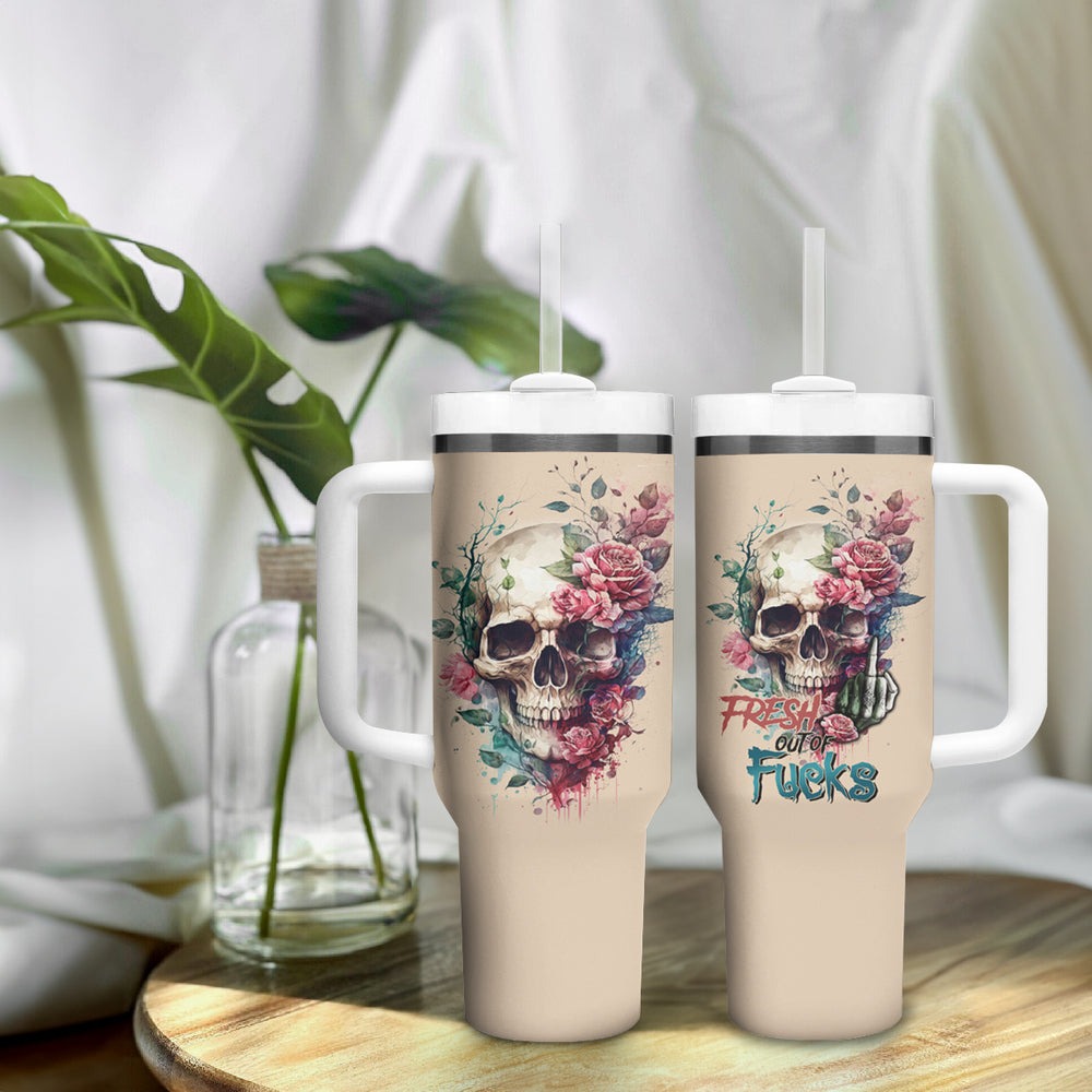 Fresh Out Of F Watercolor Skull Tumbler With Handle TS04