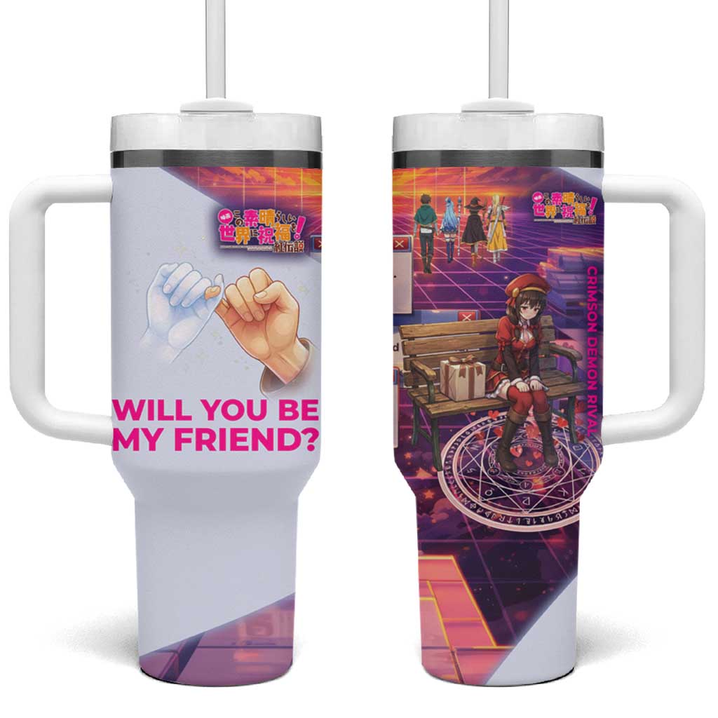 Friend Not Found Konosuba Tribute Tumbler With Handle Vaporwave Digital Nostalgia Style TS04