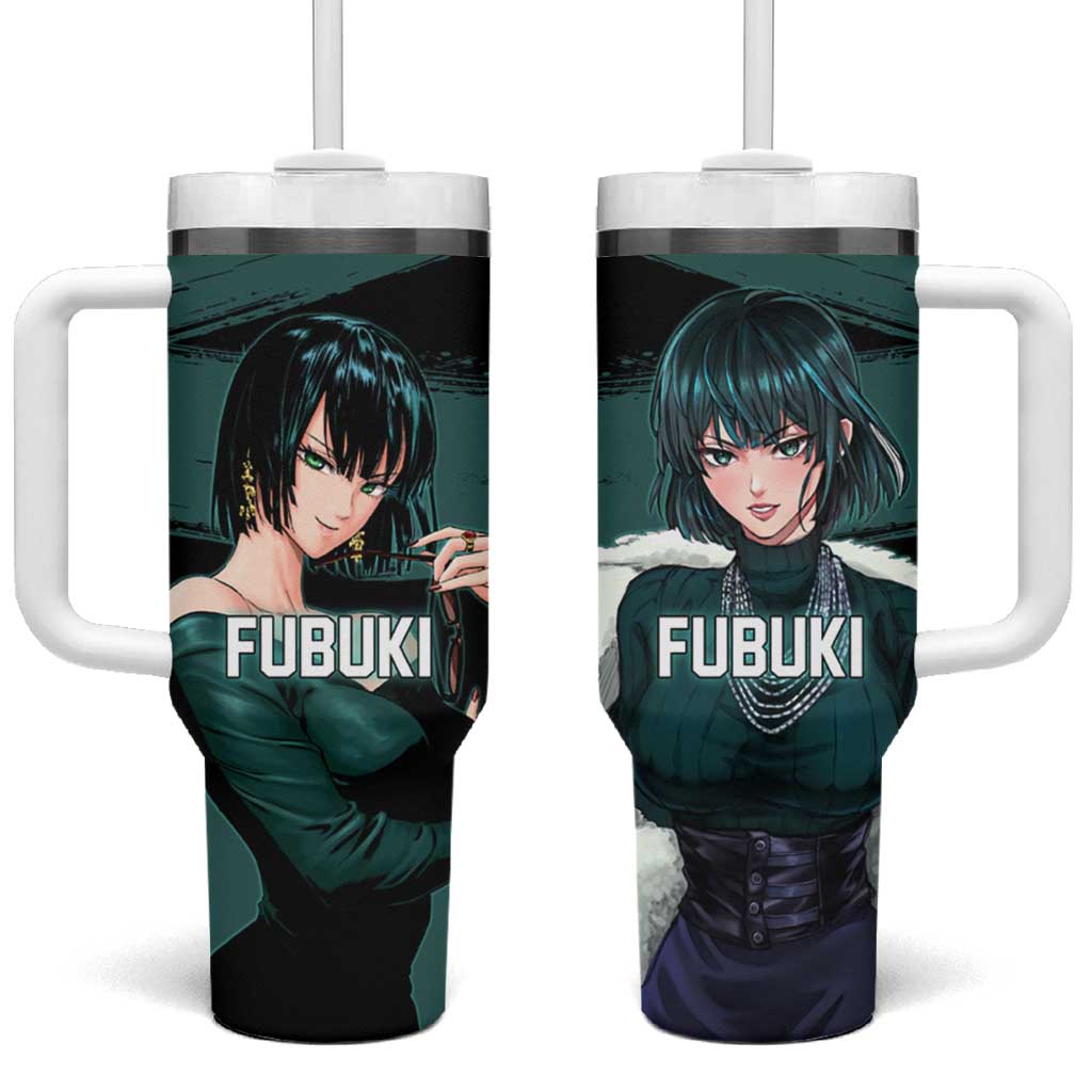 Fubuki One Punch Man Anime Teal and Black Theme Tumbler With Handle with Elegant Psychic Pose and Cool Urban Style TS04